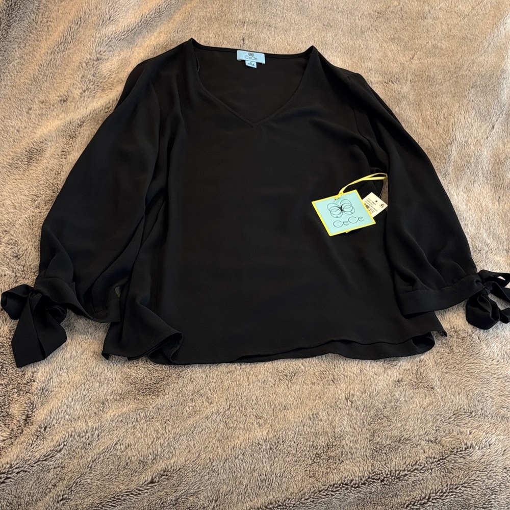 CeCe Black Tie-Sleeve Blouse